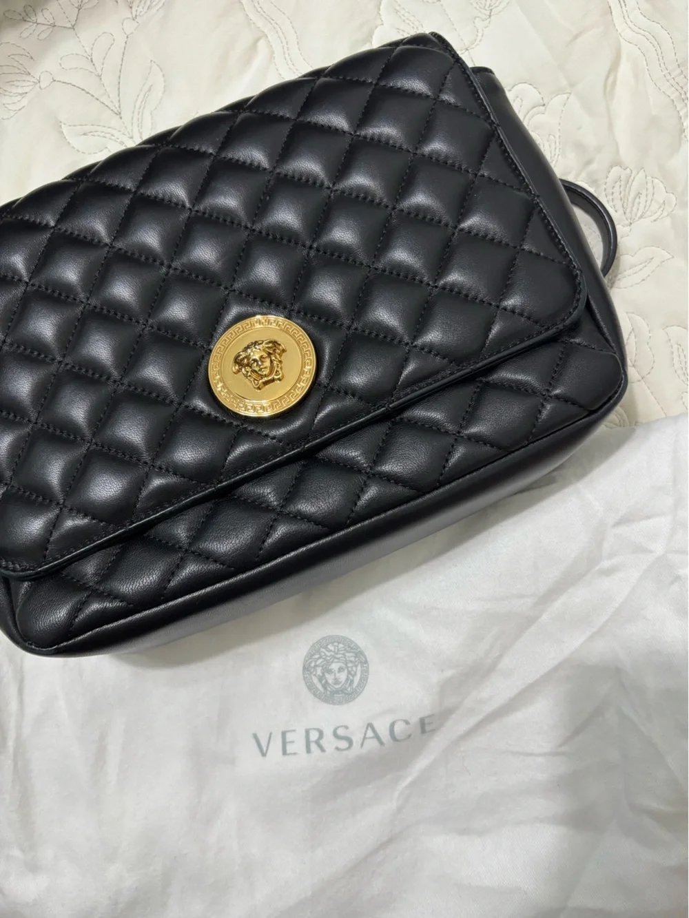Versace Black Quilted Leather Shoulder Bag